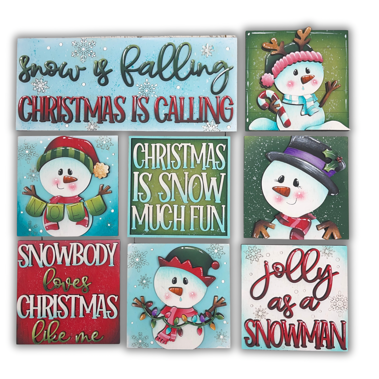 Set pupazzi di neve natalizi inserti quadrati grandi 10x10 Out of the Wood