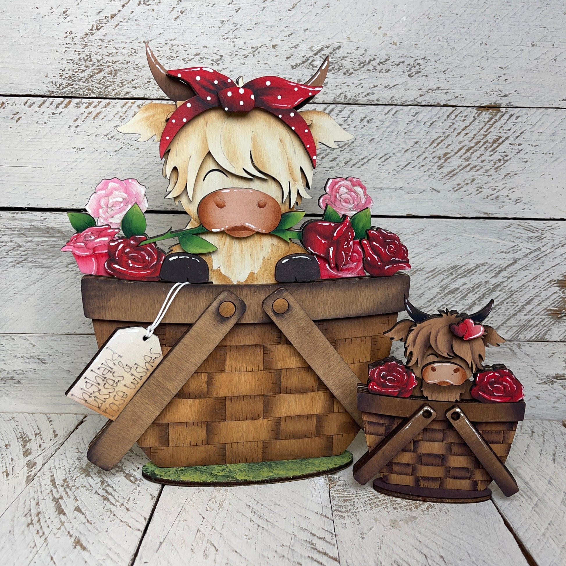 Pannello intercambiabile con mucca del new highland con rose Out of the Wood