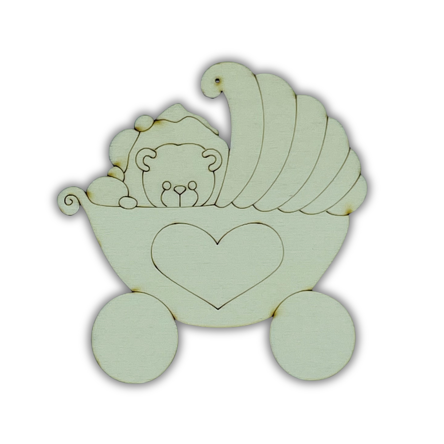Baby bear buggy ornament Out of the Wood