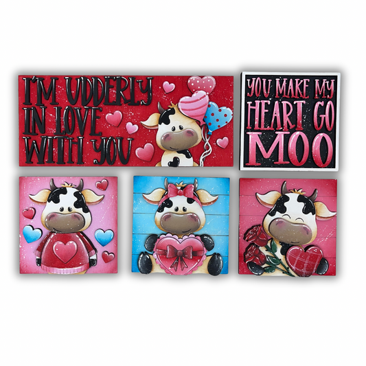 Set mucche San Valentino  inserto quadrati grandi 10x10 Out of the Wood