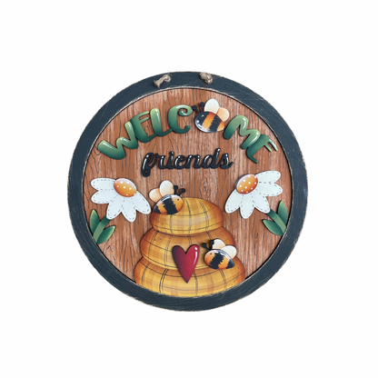 Fuoriporta tondo Welcome friends con api Out of the Wood