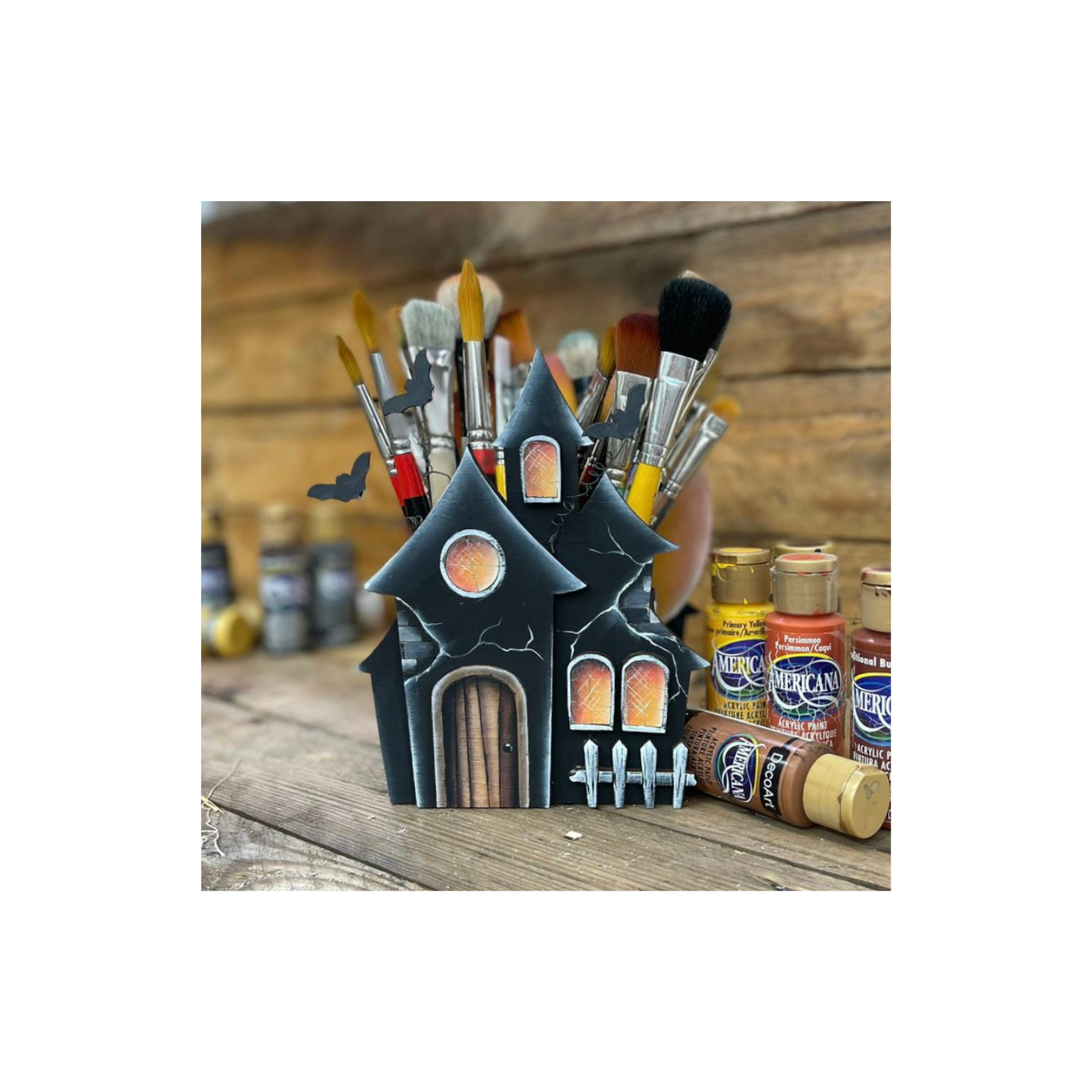 Portapennelli/ brush holder “I love Halloween” Out of the Wood