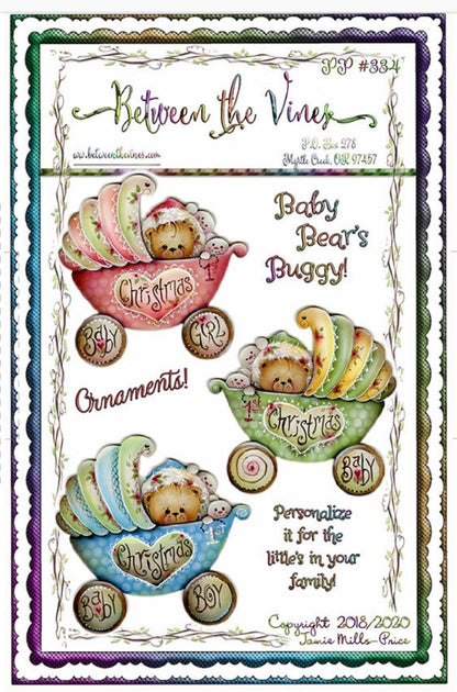 Baby bear buggy ornament - Out of the Wood