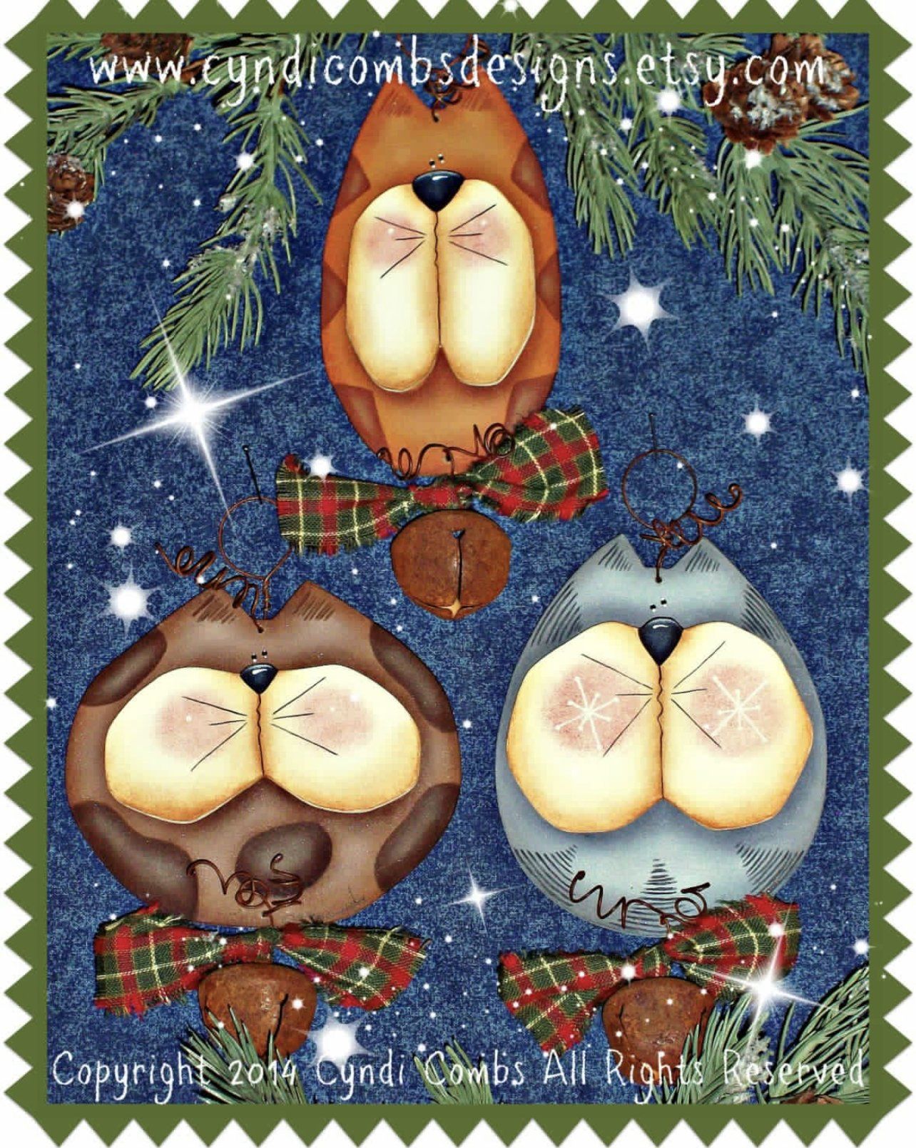 Kit  3 pz  jingle kitties ornaments (sagome in legno) - Out of the Wood