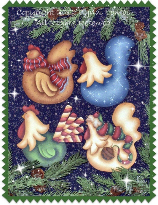 Kit  4 pz More Funky christmas  chicken ornaments (sagome in legno) - Out of the Wood