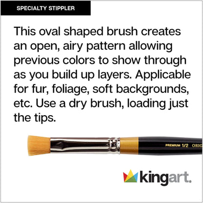 KINGART® Original Gold® 9875 Wavy Specialty Stippler Series, Premium Golden Taklon Multimedia Artist Brushes Out of the Wood