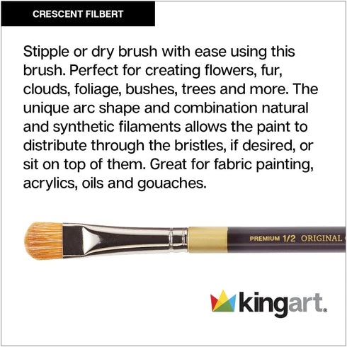 KINGART® Original Gold® 9247 Crescent Filbert Synthetic Blend Series Premium Multimedia Artist Brushes Out of the Wood